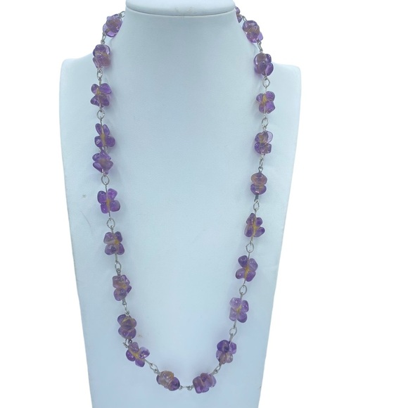 Amethyst cluster station chain necklace handmade gemstone - Picture 1 of 8